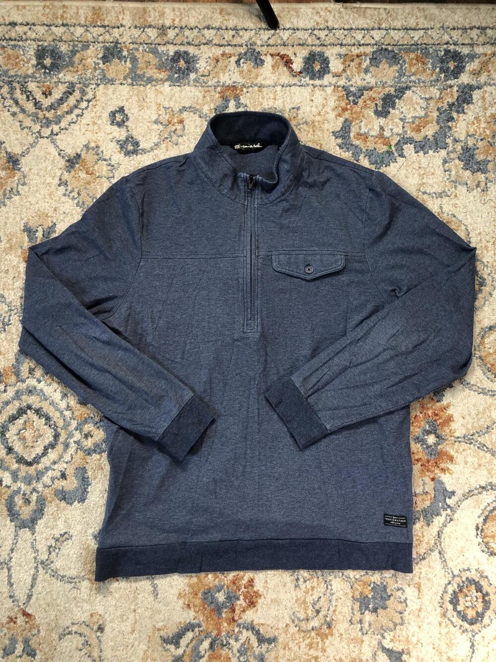 Travis Mathew Pullover Mens Large Blue 1/4 Zip Long Sleeve Performance Golf Top